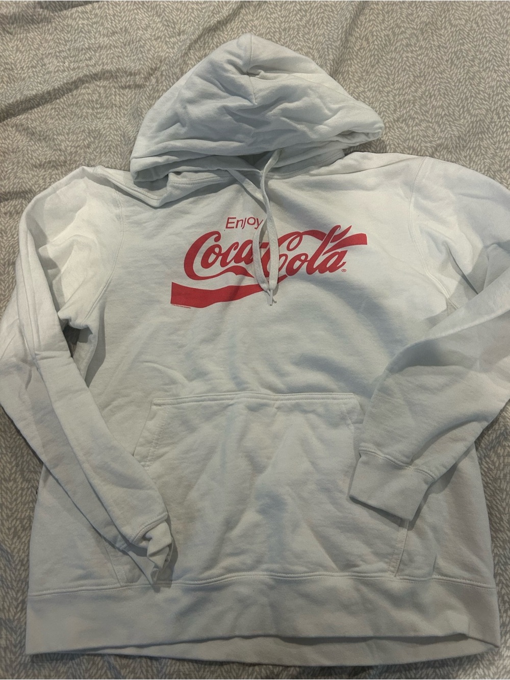 Port and Company White Hoodie with Red Script Logo